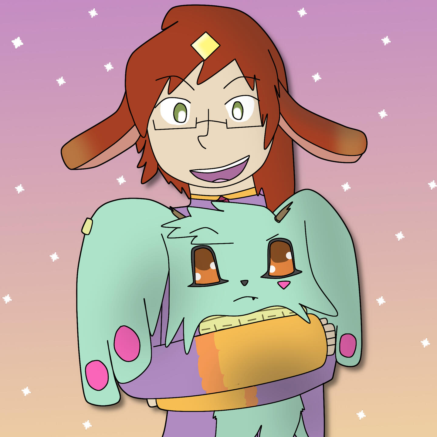 a cartoon of Lumen Quill's sona and their mascot, Alty